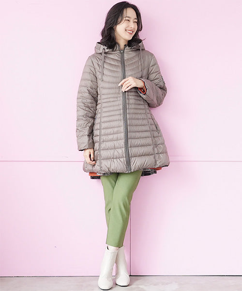 フード付き切替Aラインダウンコート 33-0453｜40代 50代 60代 大人の
