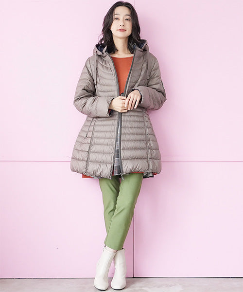 フード付き切替Aラインダウンコート 33-0453｜40代 50代 60代 大人の