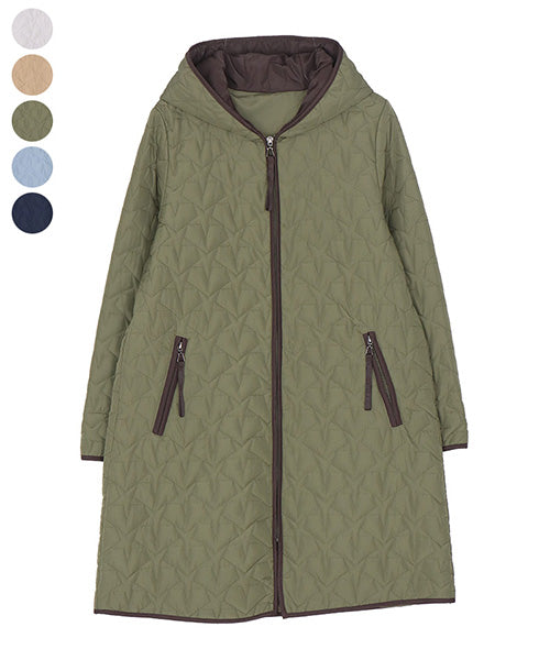 星キルティングフード付きAラインロングコート 33-0466｜40代 50代 60