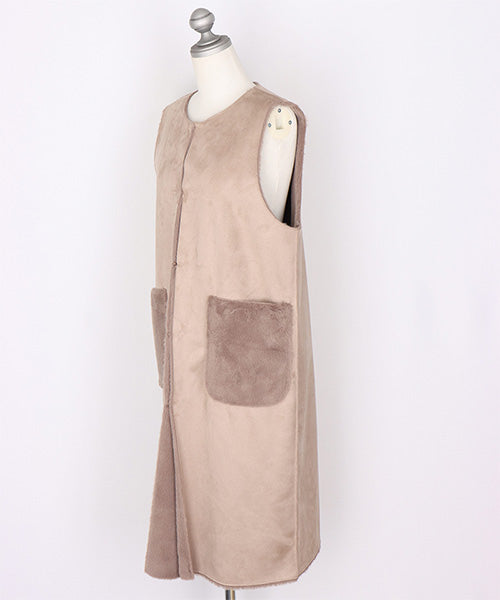 フェイクファームートン調リバーシブルロングベスト 33-0470｜40代 50