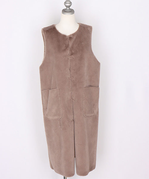 フェイクファームートン調リバーシブルロングベスト 33-0470｜40代 50