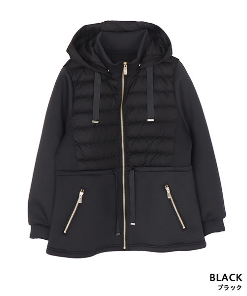 ダンボールニット×ダウン切替フード付きジャケット 33-0471｜40代 50代