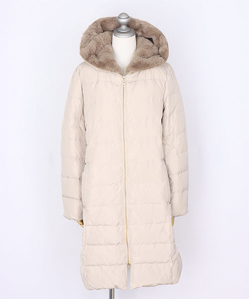 フェイクファーフード付きロングダウンコート 33-0478｜40代 50代 60代