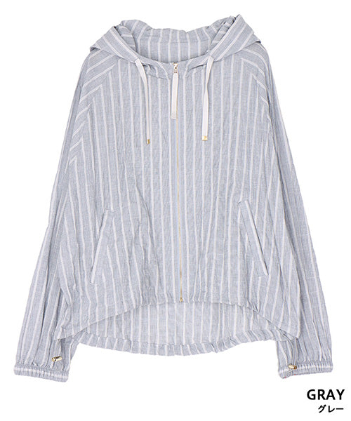 ストライプ柄フード付きジップブルゾンジャケット 33-0483｜40代 50代