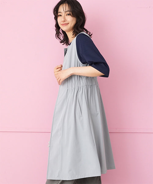 ナイロンストレッチノーカラージップアップロングチュニックベスト 33-0488
