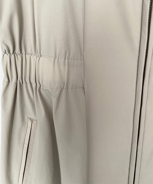 ナイロンストレッチノーカラージップアップロングチュニックベスト 33-0488