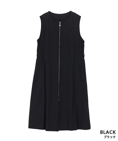 ナイロンストレッチノーカラージップアップロングチュニックベスト 33-0488