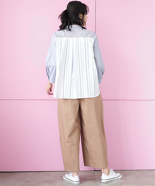 マッププリント切替ストライプシャツブラウス 33-0495