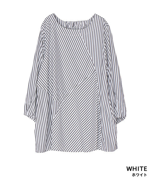 ストライプ切替7分袖ブラウスプルオーバー 33-0496