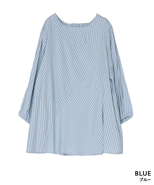 ストライプ切替7分袖ブラウスプルオーバー 33-0496