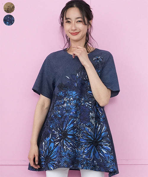 フラワー刺繍Aラインチュニック 33-0503｜40代 50代 60代 大人の女性に