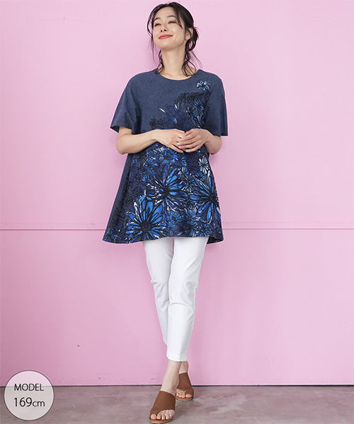 フラワー刺繍Aラインチュニック 33-0503｜40代 50代 60代 大人の女性に