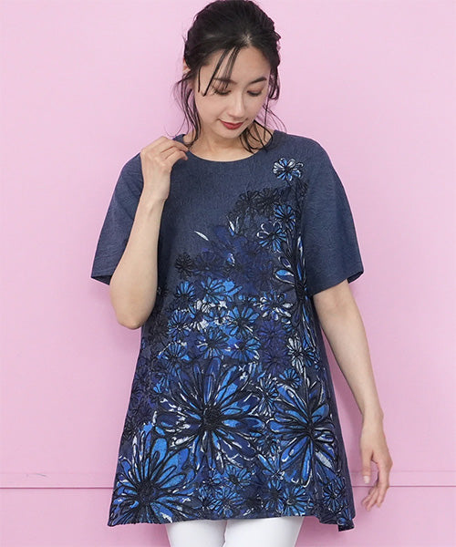 フラワー刺繍Aラインチュニック 33-0503｜40代 50代 60代 大人の女性に