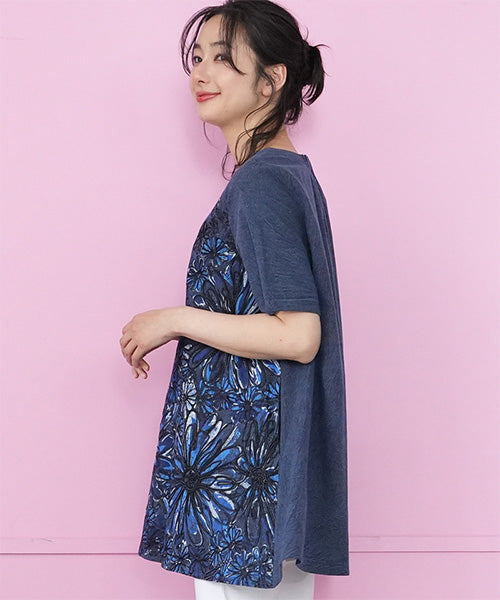 フラワー刺繍トップス フラワー刺繍オープンニットトップス - ブルー | ZARA Japan / 日本