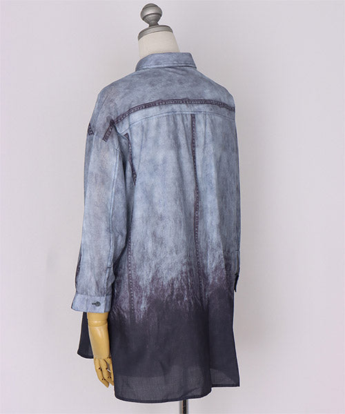 綿100％ぼかしプリント長袖シャツブラウス 33-0520