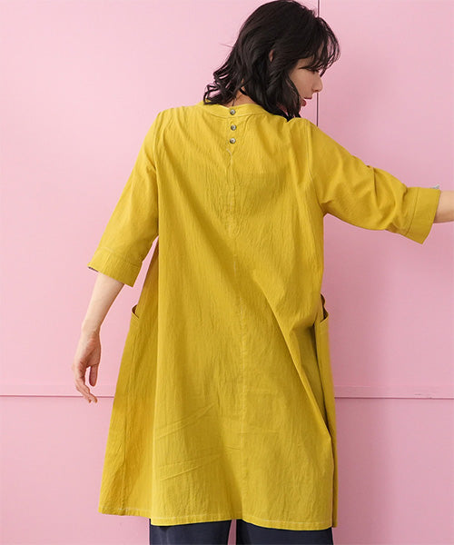 綿100％タック使い切替6分袖チュニック 33-0525