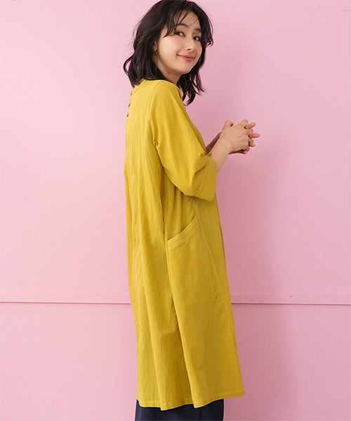 綿100％タック使い切替6分袖チュニック 33-0525