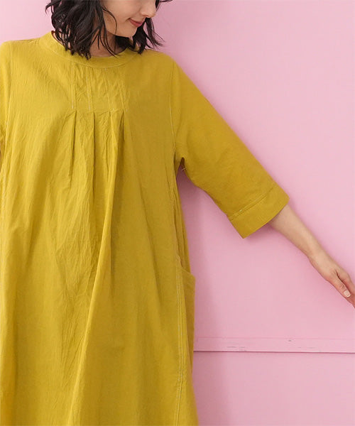 綿100％タック使い切替6分袖チュニック 33-0525