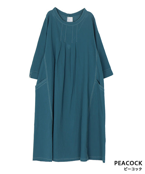 綿100％タック使い切替6分袖チュニック 33-0525