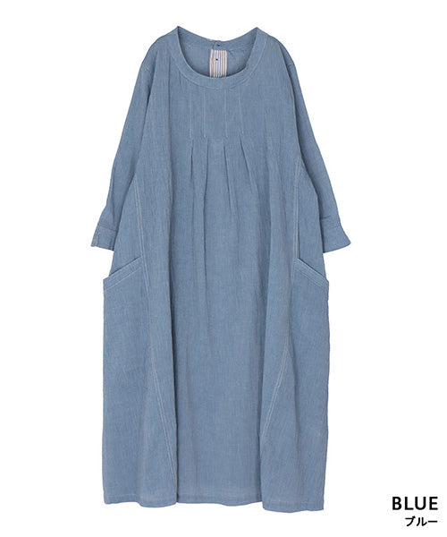 綿100％タック使い切替6分袖チュニック 33-0525