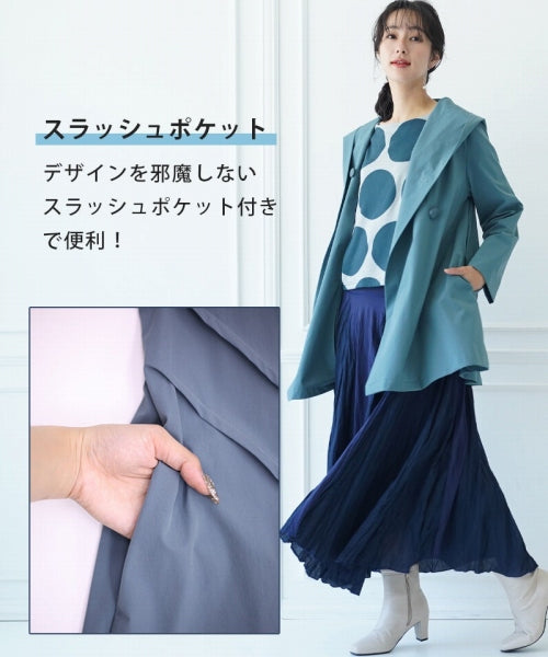 【らむりん様用 美品】アナイ ノーカラーストレッチコート ネイビー36 大きいサイズ＞綿混ふわっと柔らかゆるシルエットステンカラー