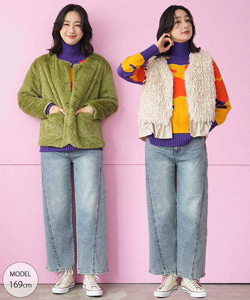 迷彩柄長袖ハイネックリブ切替ニット 36-1062