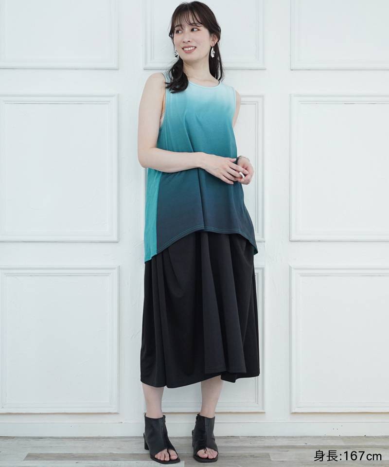 ウエストゴム 切替 無地 フレア ワイド パンツ 36-1155｜40代 50代から  