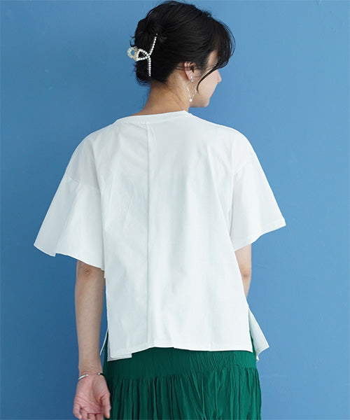 異素材切替半袖裾アシンメトリーTシャツカットソー 36-1161