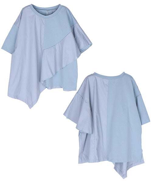 異素材切替半袖裾アシンメトリーTシャツカットソー 36-1161