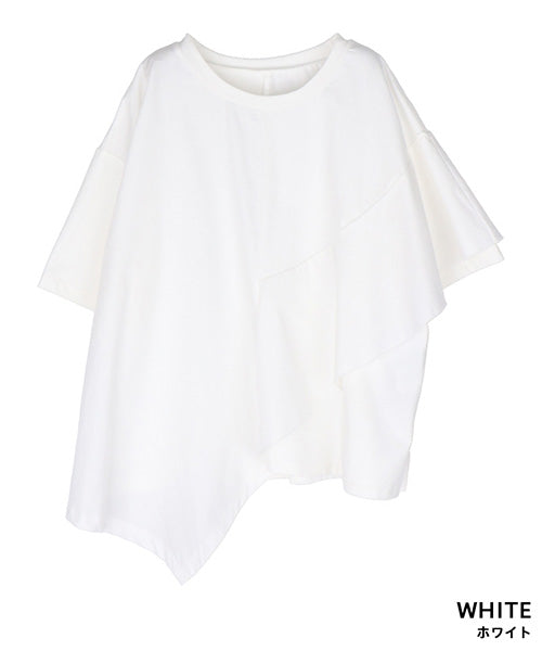 異素材切替半袖裾アシンメトリーTシャツカットソー 36-1161