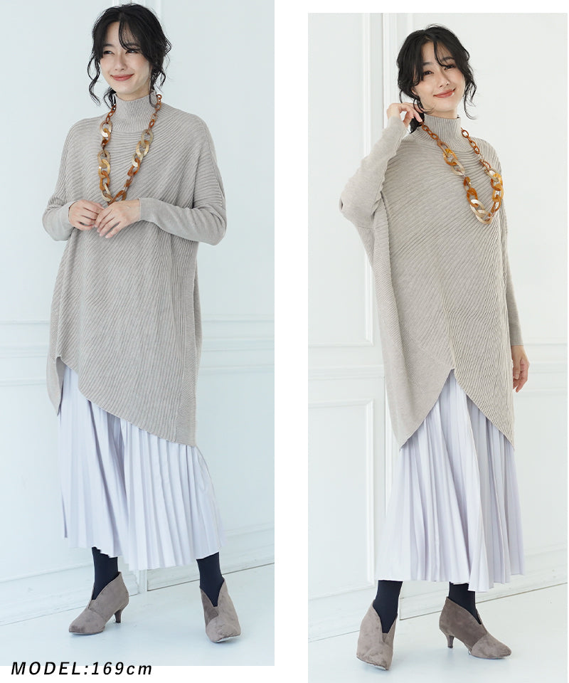 モアレ柄ニットチュニック 36-1227