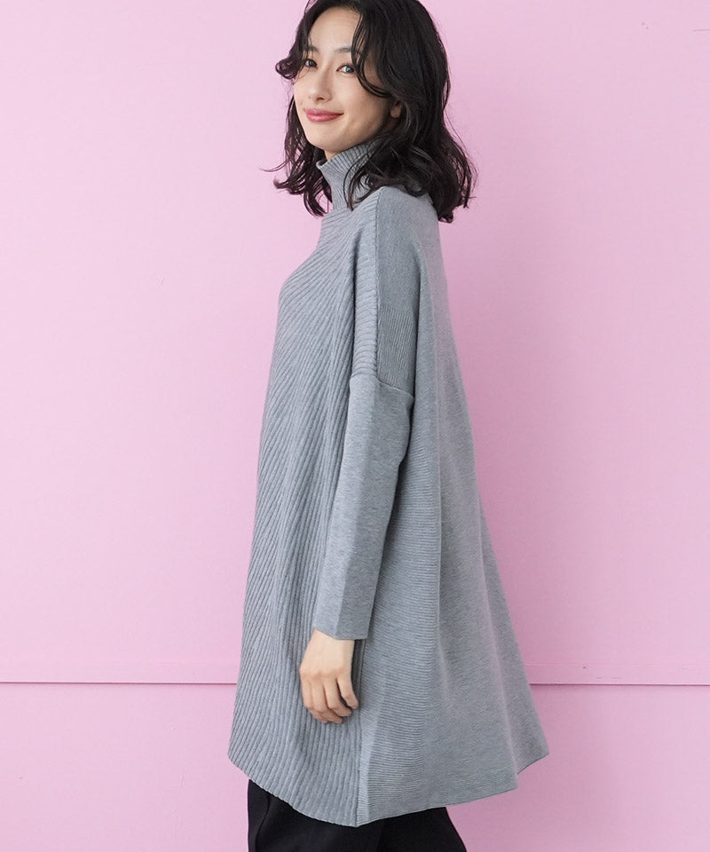 モアレ柄ニットチュニック 36-1227