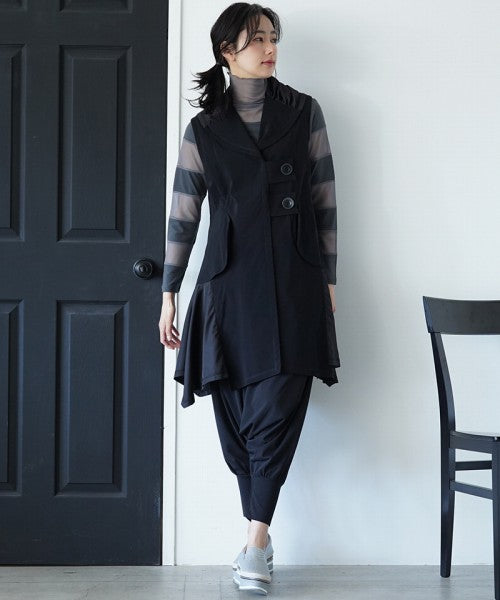 異素材 Aラインロングベスト BISTRO B koibit｜40代 50代 60代