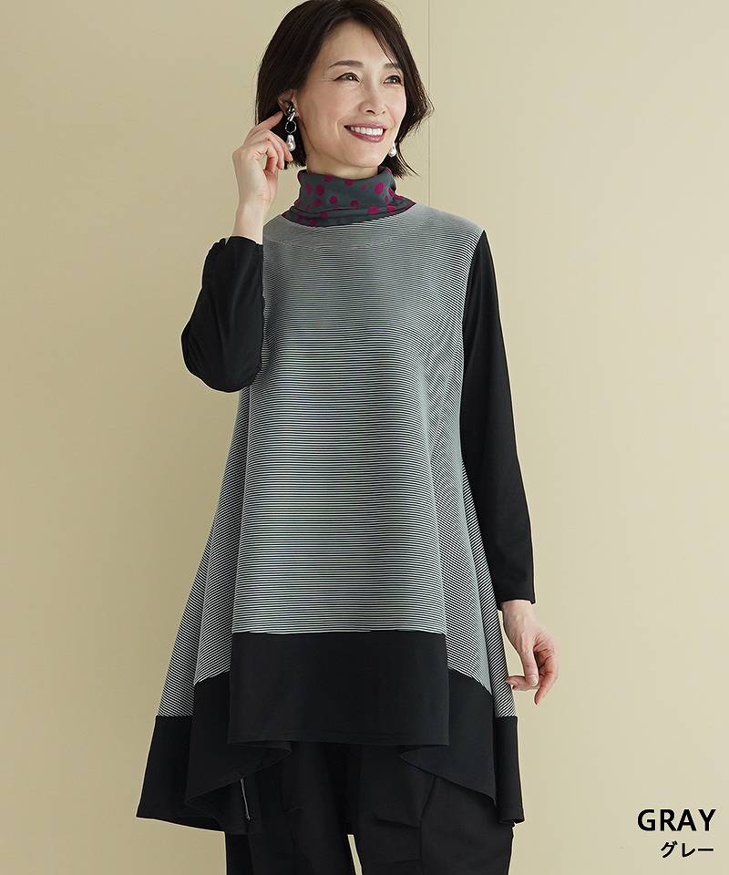 プリーツ切替Aラインチュニック 36-1301｜40代 50代 からの大人