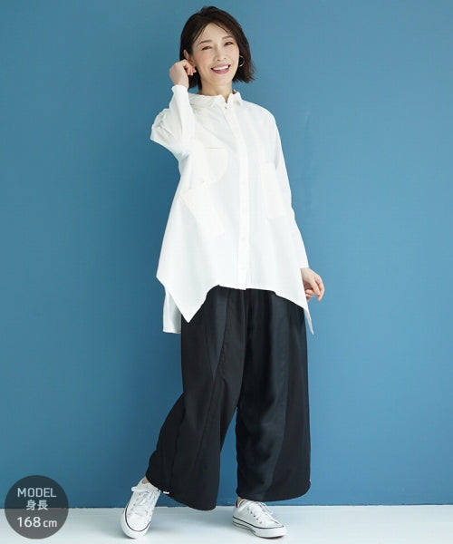 異素材ランダム切替バイカラーワイドパンツ 36-1314｜40代 50代 60代