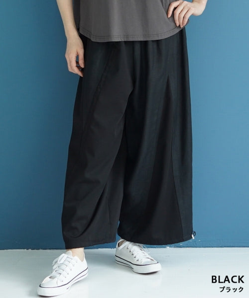 異素材ランダム切替バイカラーワイドパンツ 36-1314｜40代 50代 60代
