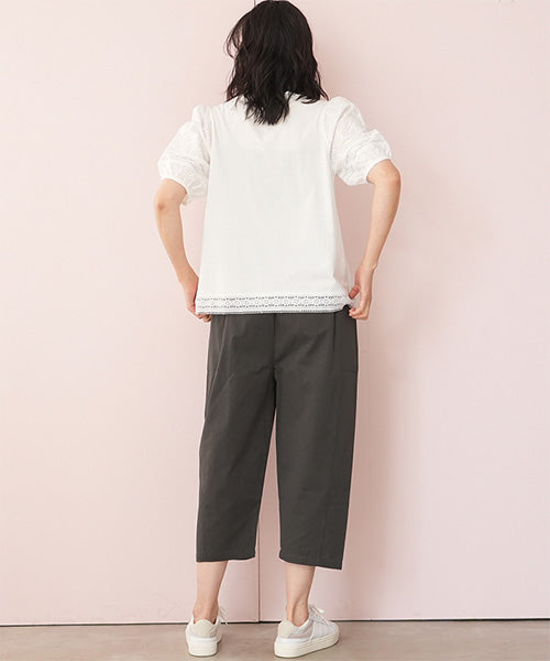 綿100％脇パッチポケット綿コクーンワイドパンツ 36-1380｜40代