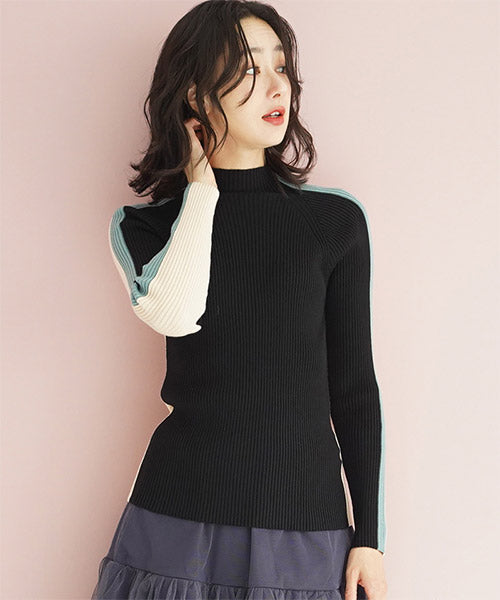 前後リバーシブル配色切替ボトルネックニットプルオーバー 36-1444｜40