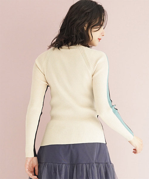 前後リバーシブル配色切替ボトルネックニットプルオーバー 36-1444｜40