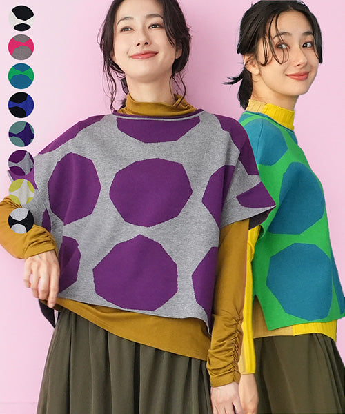 変形ビッグドットドルマンスリーブワイドニット 36-1445｜40代 50代 60
