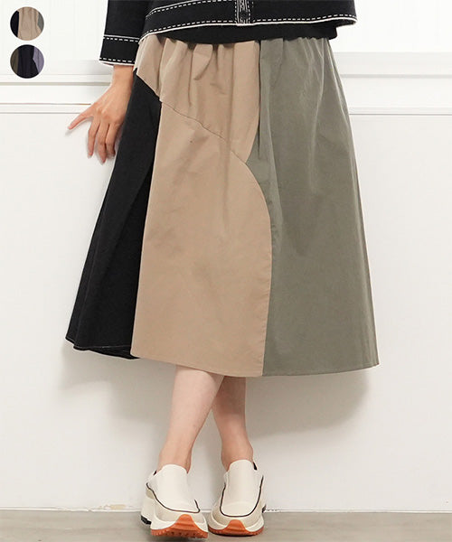 配色切替ギャザースカート 36-1482｜40代 50代 60代 大人の女性に向け