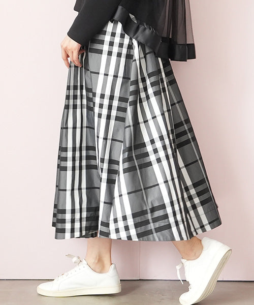 チェック柄ウエストゴムギャザースカート 36-1513｜40代 50代 60代