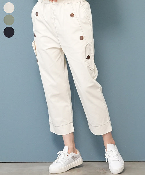 ウエストゴムボタンポケットデザインワイドパンツ 36-1540｜40代
