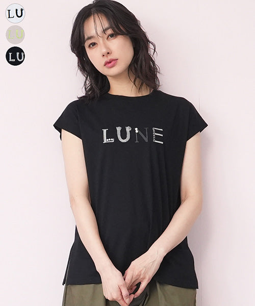 綿100％英字刺繍フレンチスリーブTシャツ 36-1556