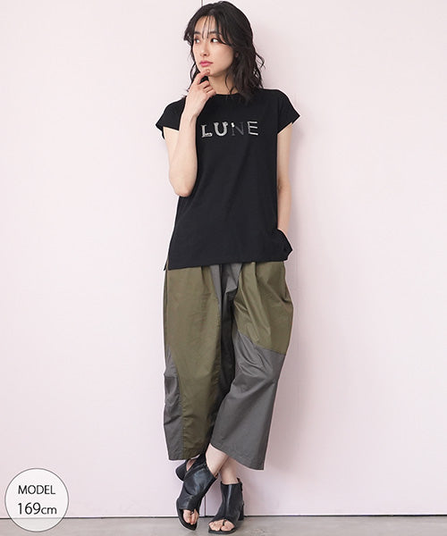 綿100％英字刺繍フレンチスリーブTシャツ 36-1556