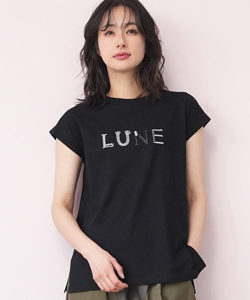 綿100％英字刺繍フレンチスリーブTシャツ 36-1556