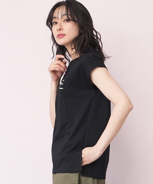 綿100％英字刺繍フレンチスリーブTシャツ 36-1556
