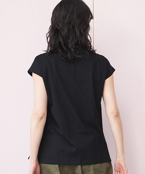 綿100％英字刺繍フレンチスリーブTシャツ 36-1556