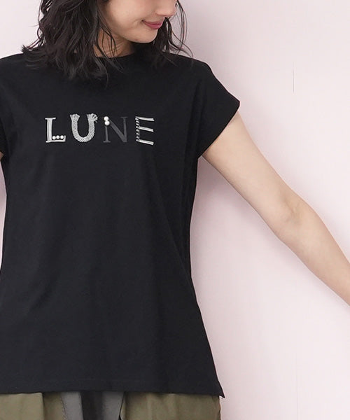 綿100％英字刺繍フレンチスリーブTシャツ 36-1556