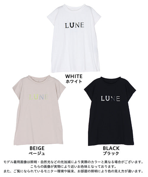 綿100％英字刺繍フレンチスリーブTシャツ 36-1556
